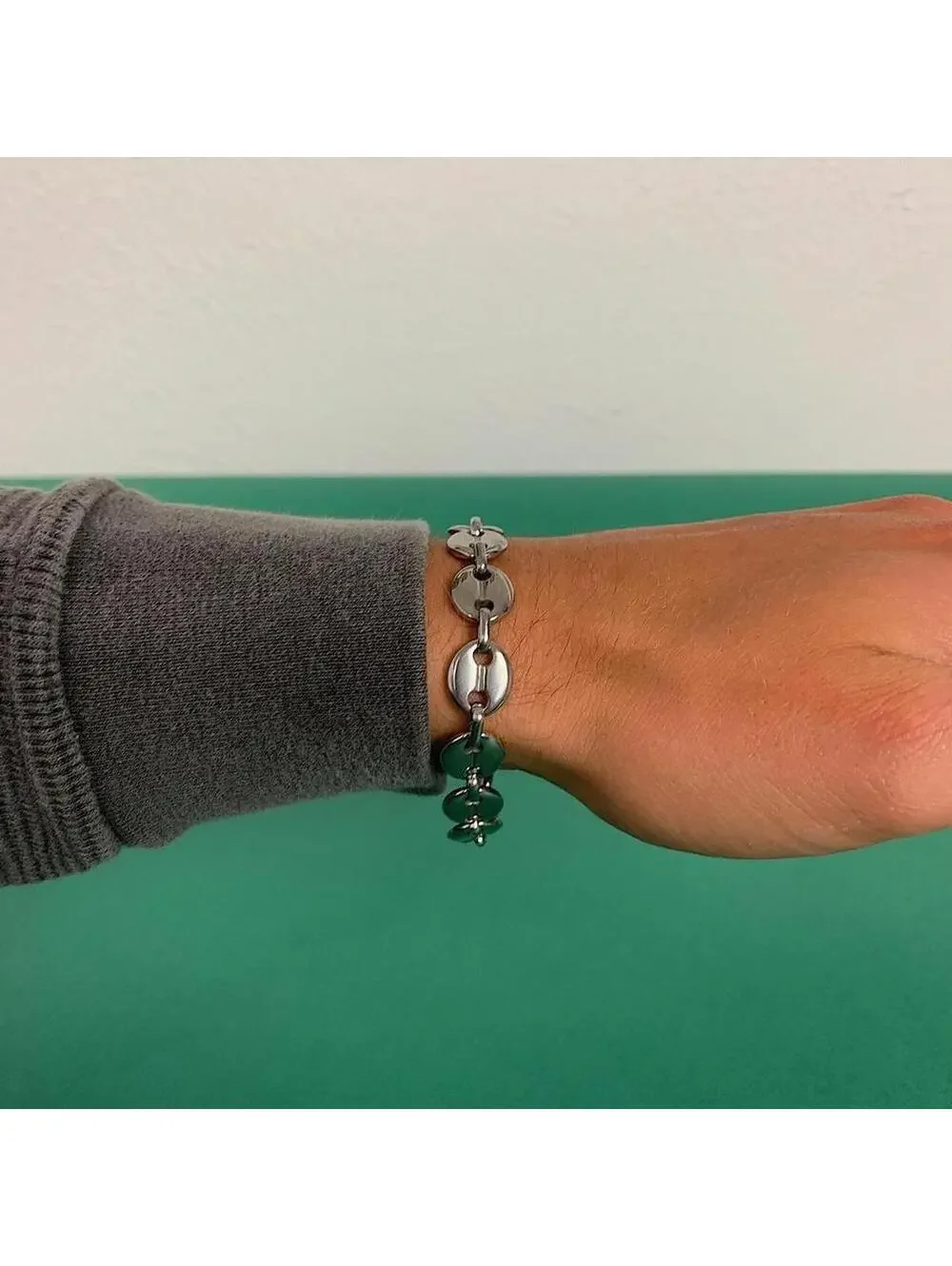 Y2k Cyber Vintage style Coffee Bean Stainless Steel Silver Bracelet. High